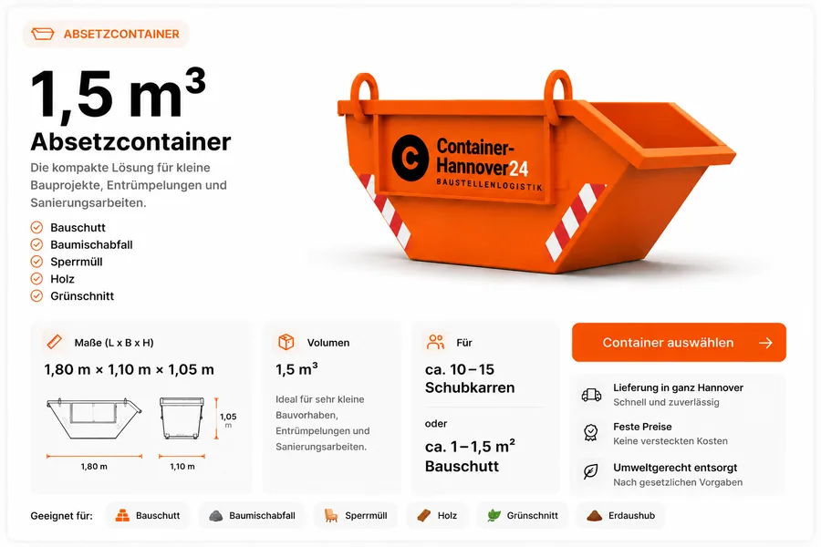 1,5 m³ Absetzcontainer für Bauschutt in Hannover
