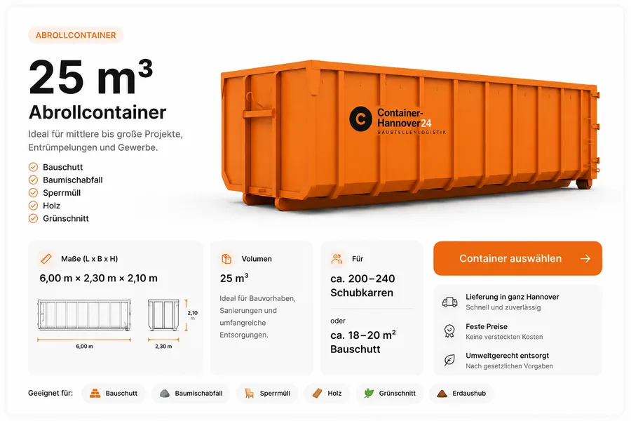 25 m³ Abrollcontainer für Mischabfall & Sperrmüll in Hannover